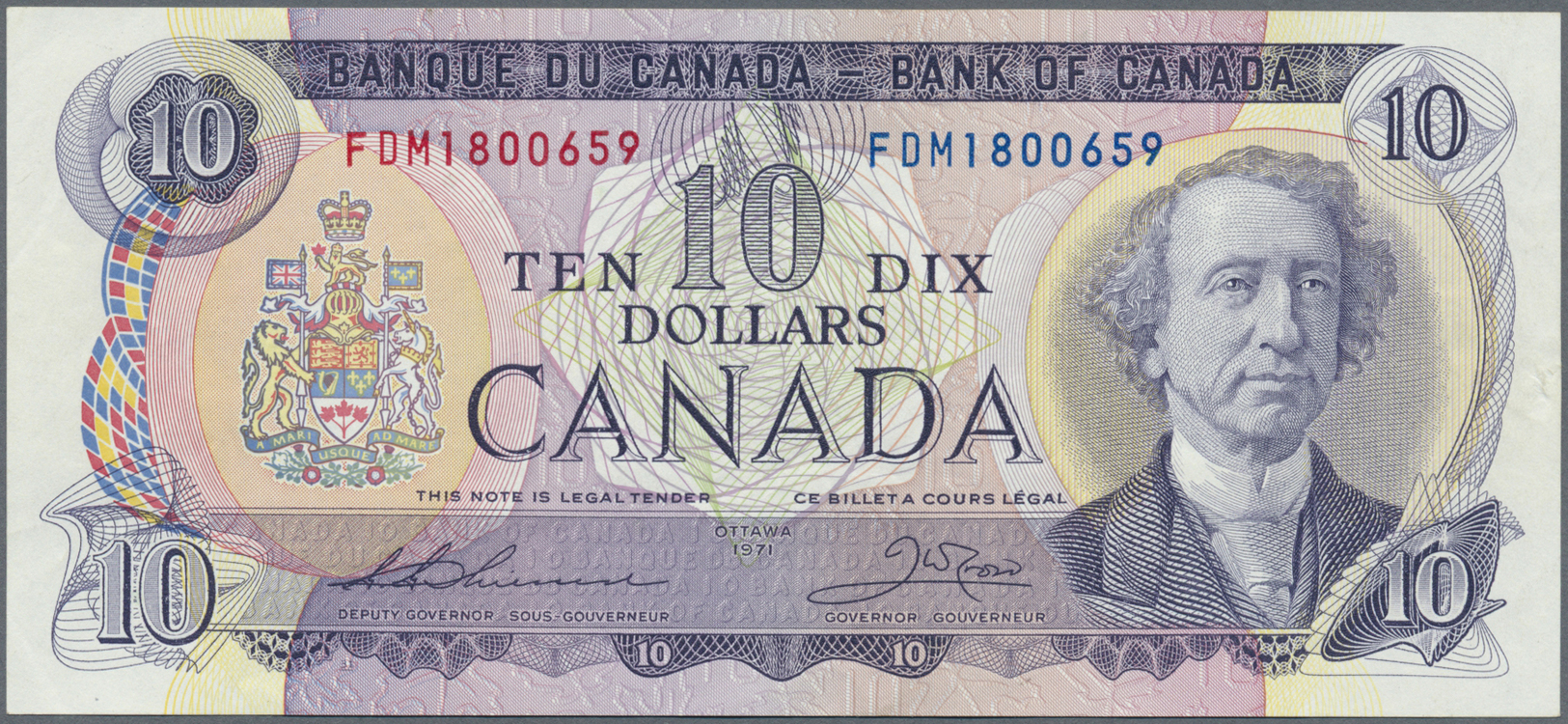 00475 Canada: 10 Dollars 1971 P. 88e With Error Print On Back Side, Partial Print Of The Front Mirrored Print Visible, C - Canada