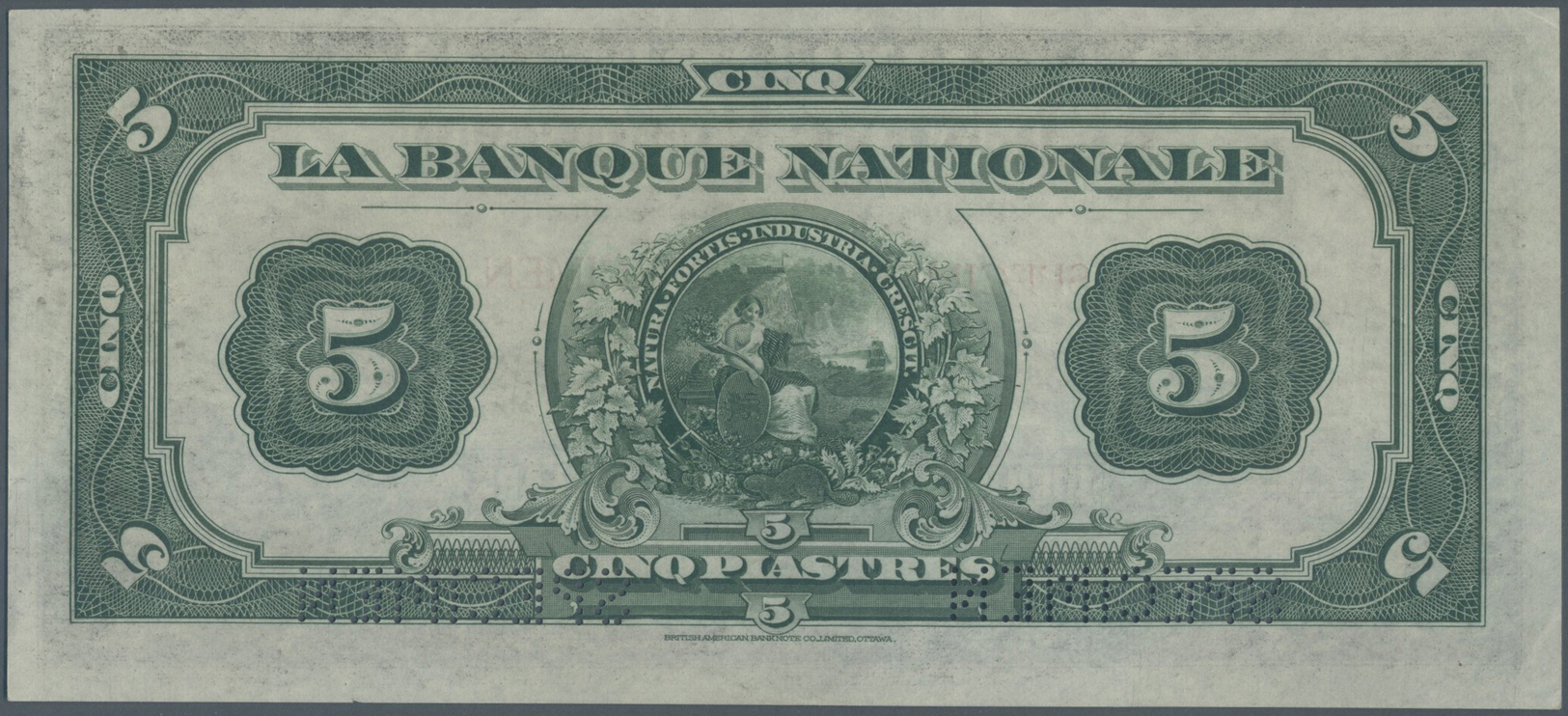 00483 Canada: La Banque Nationale 5 Dollars 1922 SPECIMEN, P.S871s With Ovpt. And Perforation Specimen And Excellent Con - Canada