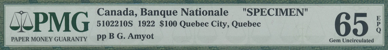 00489 Canada: La Banque Nationale 100 Dollars 1922 SPECIMEN, P.S875s In Perfect Condition, Slightly Wavy Paper At Left B - Canada