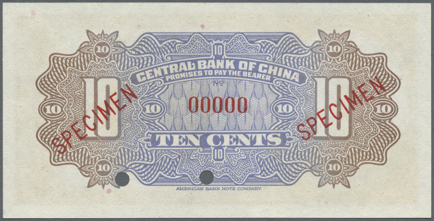 00551 China: Set Of 2 Notes Central Bank Of China Containing 10 And 20 Cents ND P. 193s, 194s Specimen, Both In Conditio - China