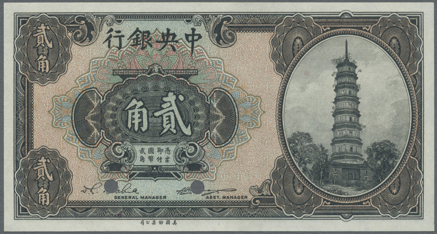 00551 China: Set Of 2 Notes Central Bank Of China Containing 10 And 20 Cents ND P. 193s, 194s Specimen, Both In Conditio - China