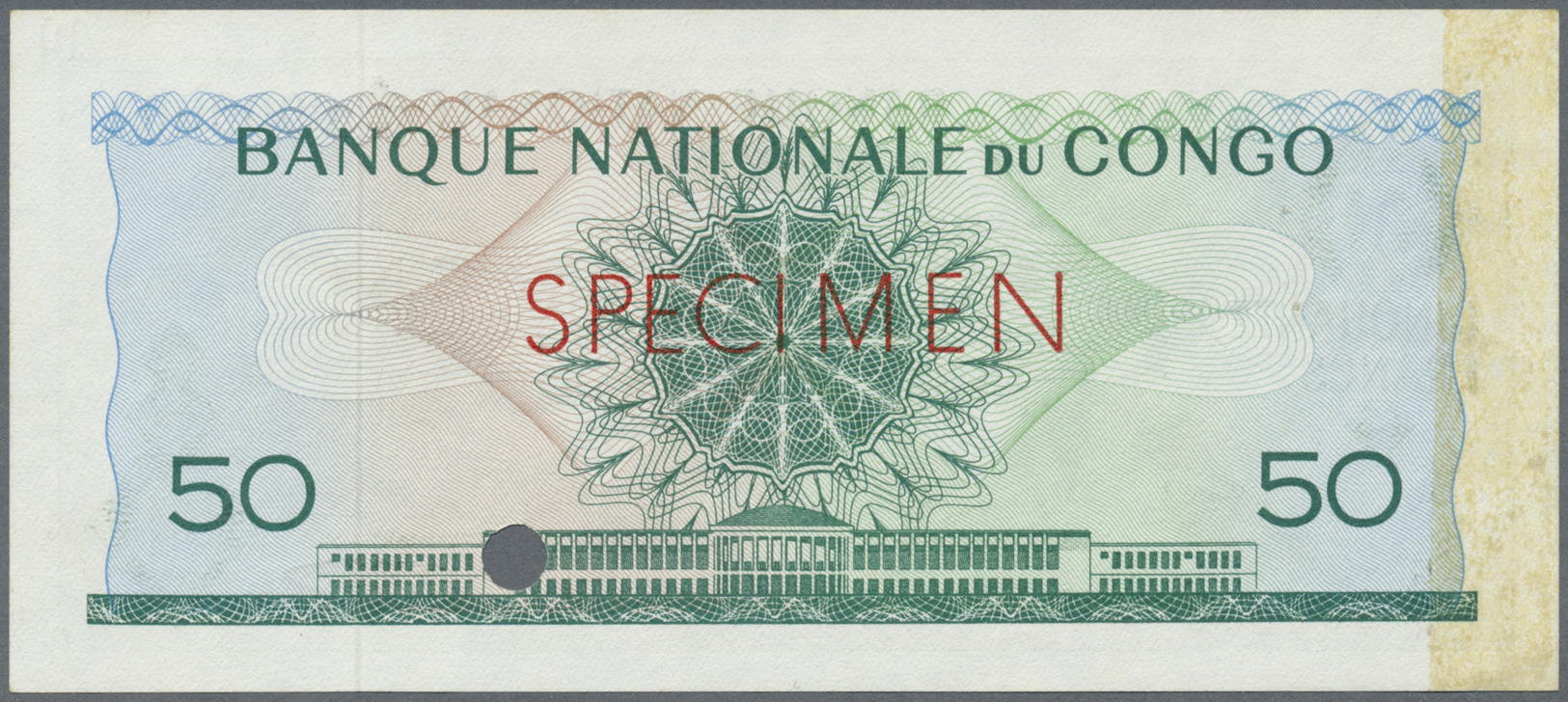 00584 Congo / Kongo: 50 Francs 1961 SPECIMEN, P.5as In Excellent Condition, Traces Of Glue At Right Border On Back And T - Unclassified