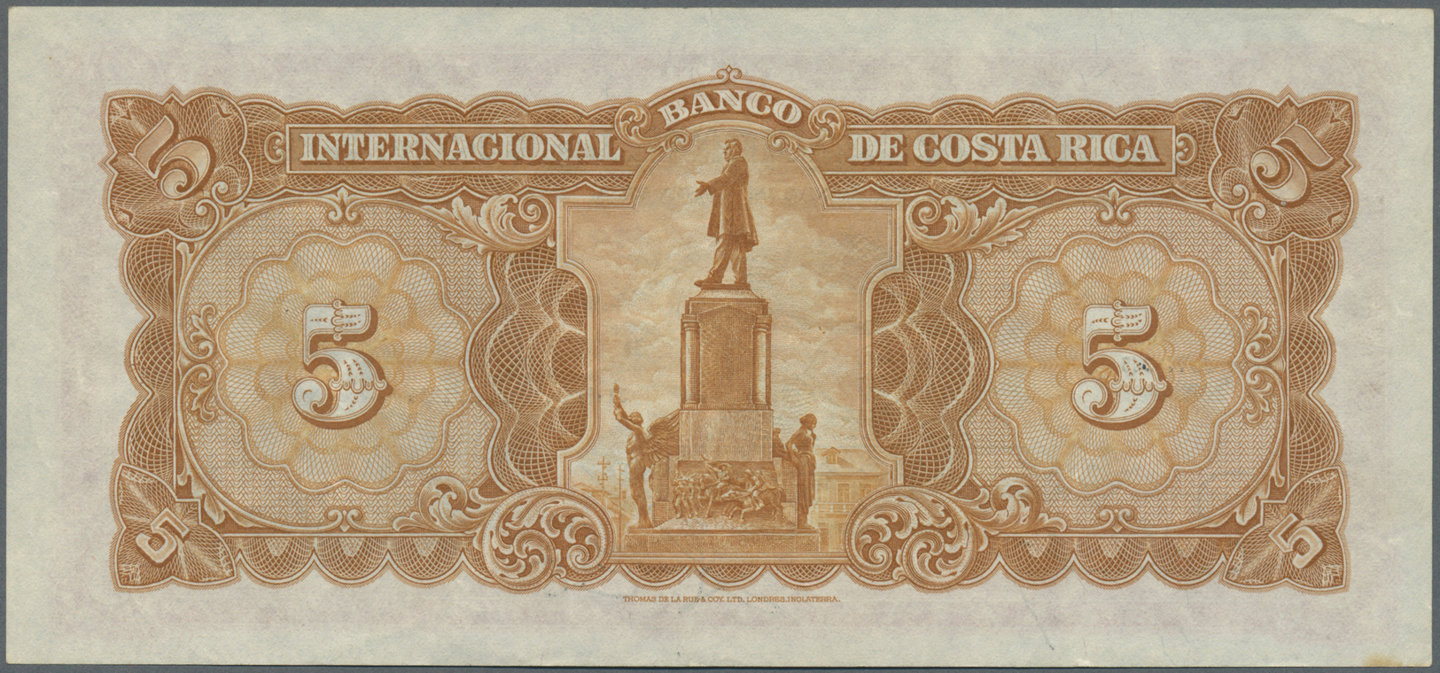 00591 Costa Rica: Banco Internacional De Costa Rica 5 Colones 1936, P.180 In Almost Perfect Condition With Tiny Dint At - Costa Rica