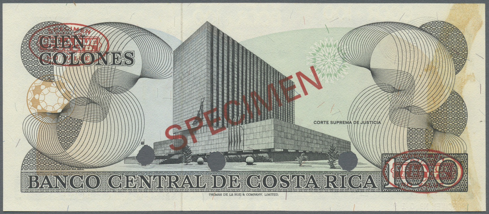 00595 Costa Rica: 100 Colones ND Specimen P. 240s With Zero Serial Numbers And Specimen Overprint In Condition: UNC. - Costa Rica