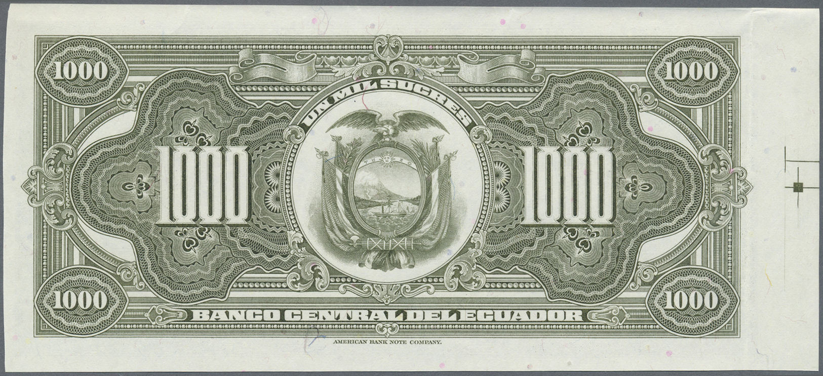 00675 Ecuador:  Banco Central Del Ecuador 1000 Sucres 1969-73 Proof, Without Signatures, Serial Number And Date, P.107p - Ecuador