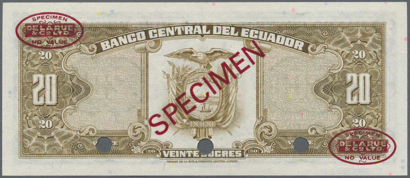 00677 Ecuador: 20 Sucres 1983 Specimen P. 115bs In Condition: AUNC. - Ecuador