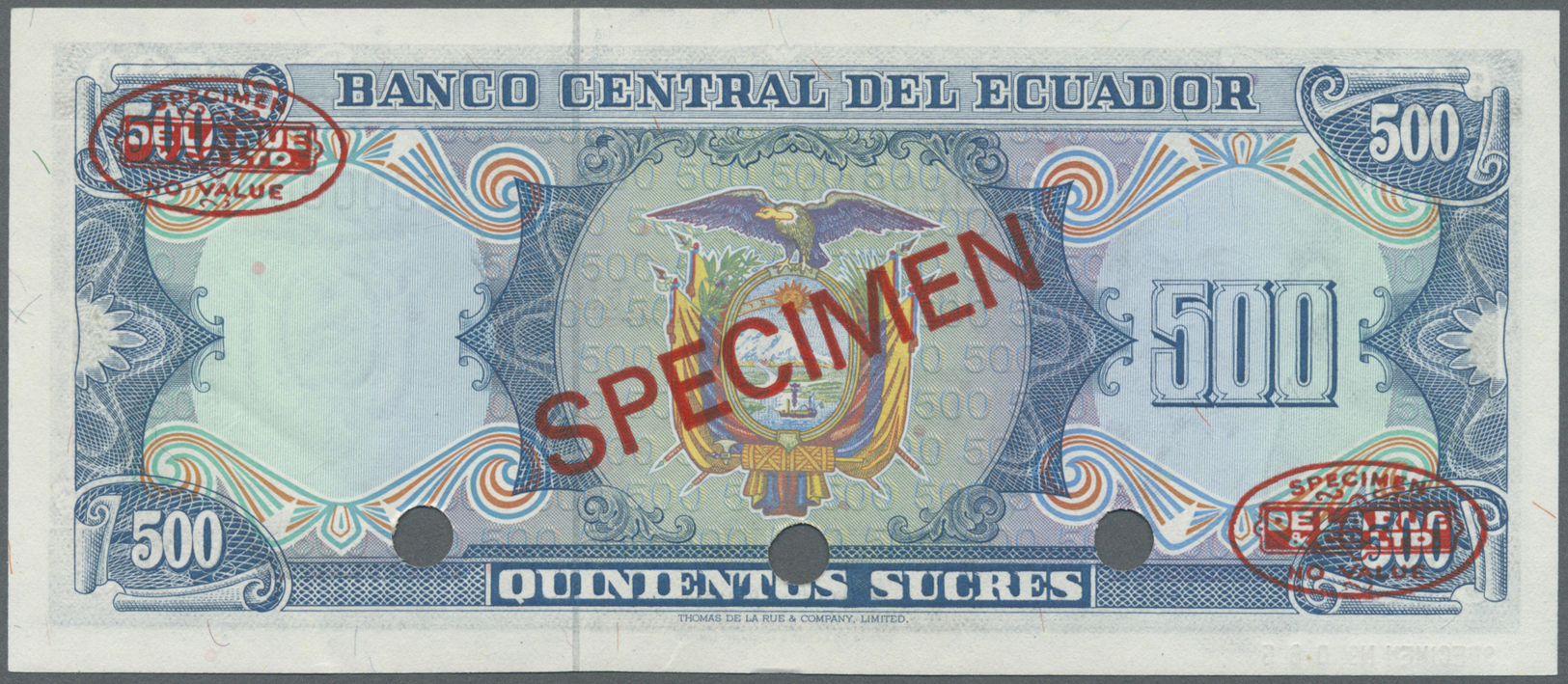 00679 Ecuador: 500 Sucres ND Specimen P. 119s In Condition: UNC. - Ecuador