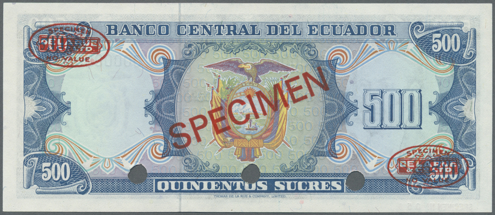 00680 Ecuador: 500 Sucres ND Specimen P. 119s In Condition: UNC. - Ecuador