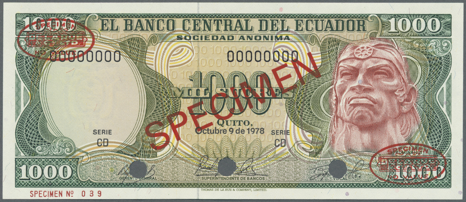 00681 Ecuador: 1000 Sucres 178 Specimen P. 120as In Condition: UNC. - Ecuador