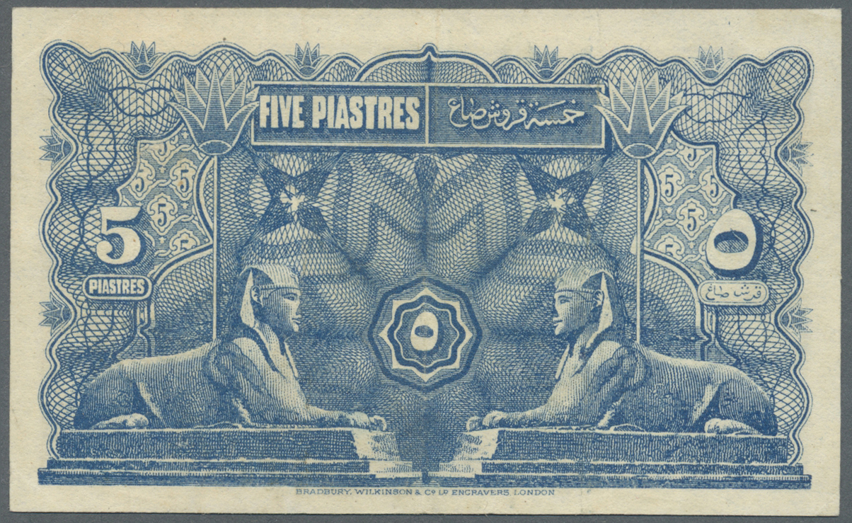 00698 Egypt / Ägypten: Egypt: 5 Piastres 1918 P. 162, Pressed, 2 Light Vertical Folds And One Light Corner Fold, But Sti - Egypt