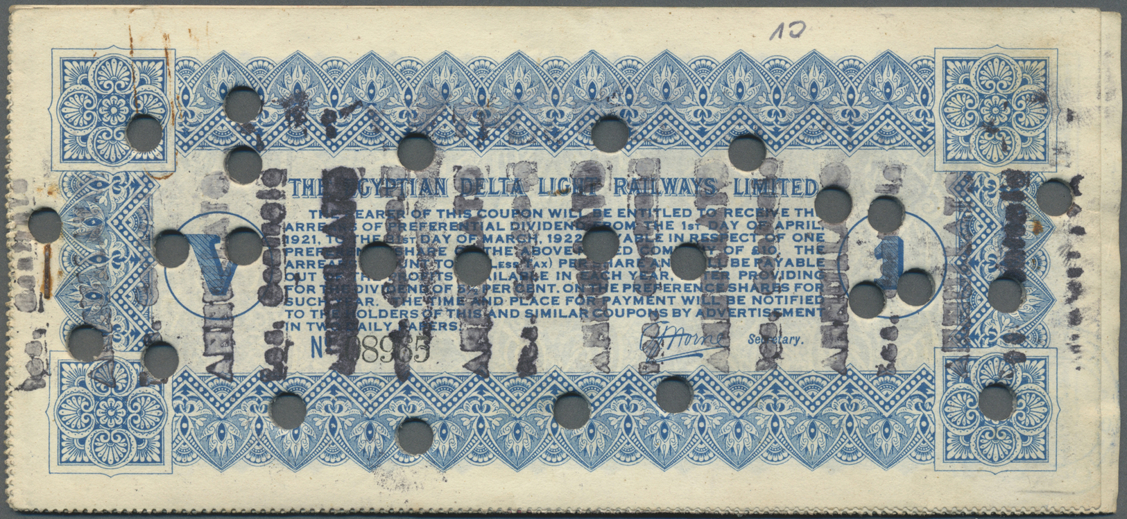 00700 Egypt / Ägypten: Set Of 10 Pcs "The Egyptian Delta Light Railways Ltd" Coupons, All Cancelled With Many Cancellati - Egypt