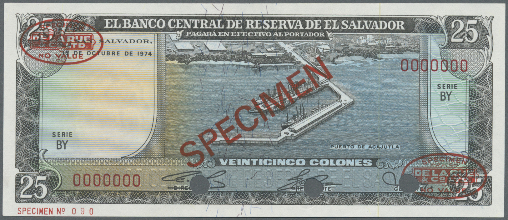 00711 El Salvador: 25 Colones 1974 Specimen P. 121s In Condition: UNC. - El Salvador