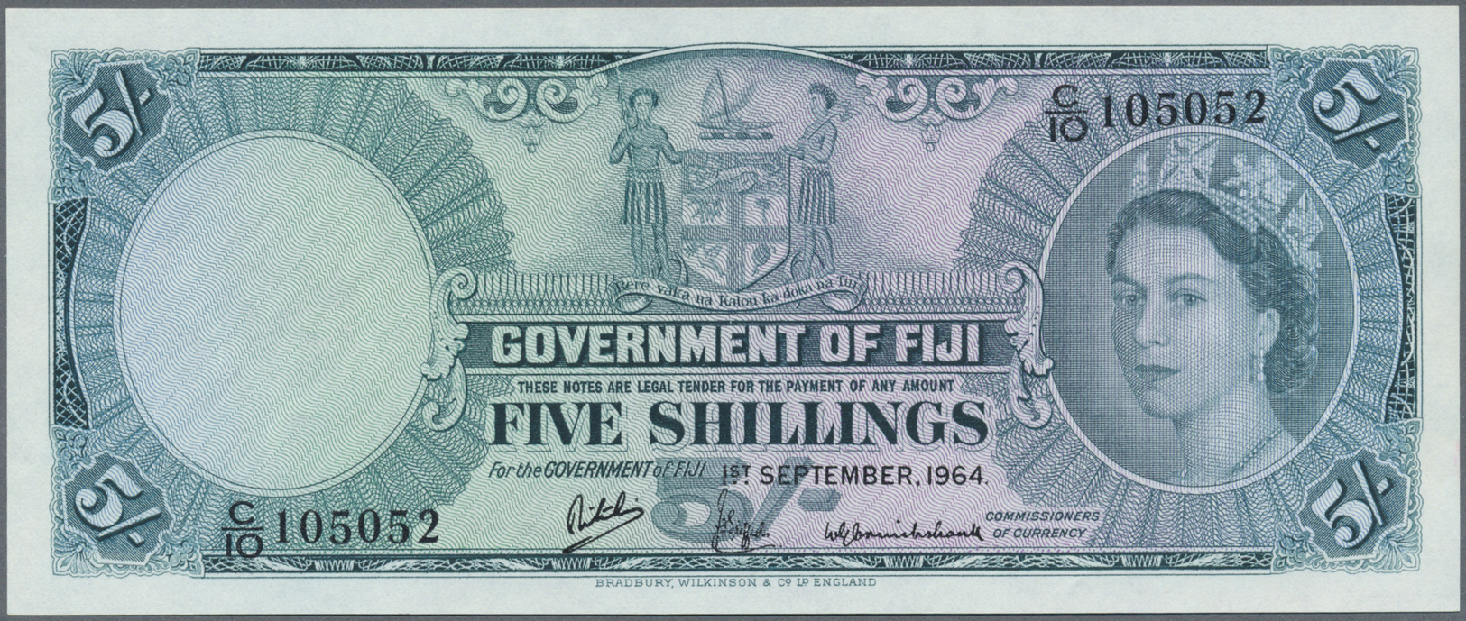 00769 Fiji: 5 Shillings 1964 P. 51d In Condition: AUNC. - Fiji