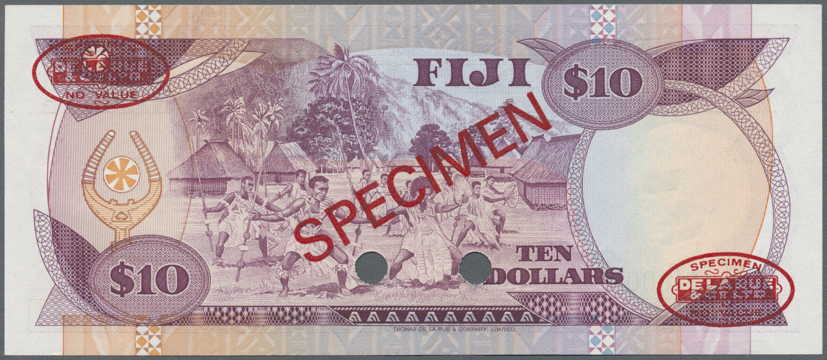 00777 Fiji: 10 Dollars 1980 Specimen P. 79s1 In Condition: UNC. - Fiji