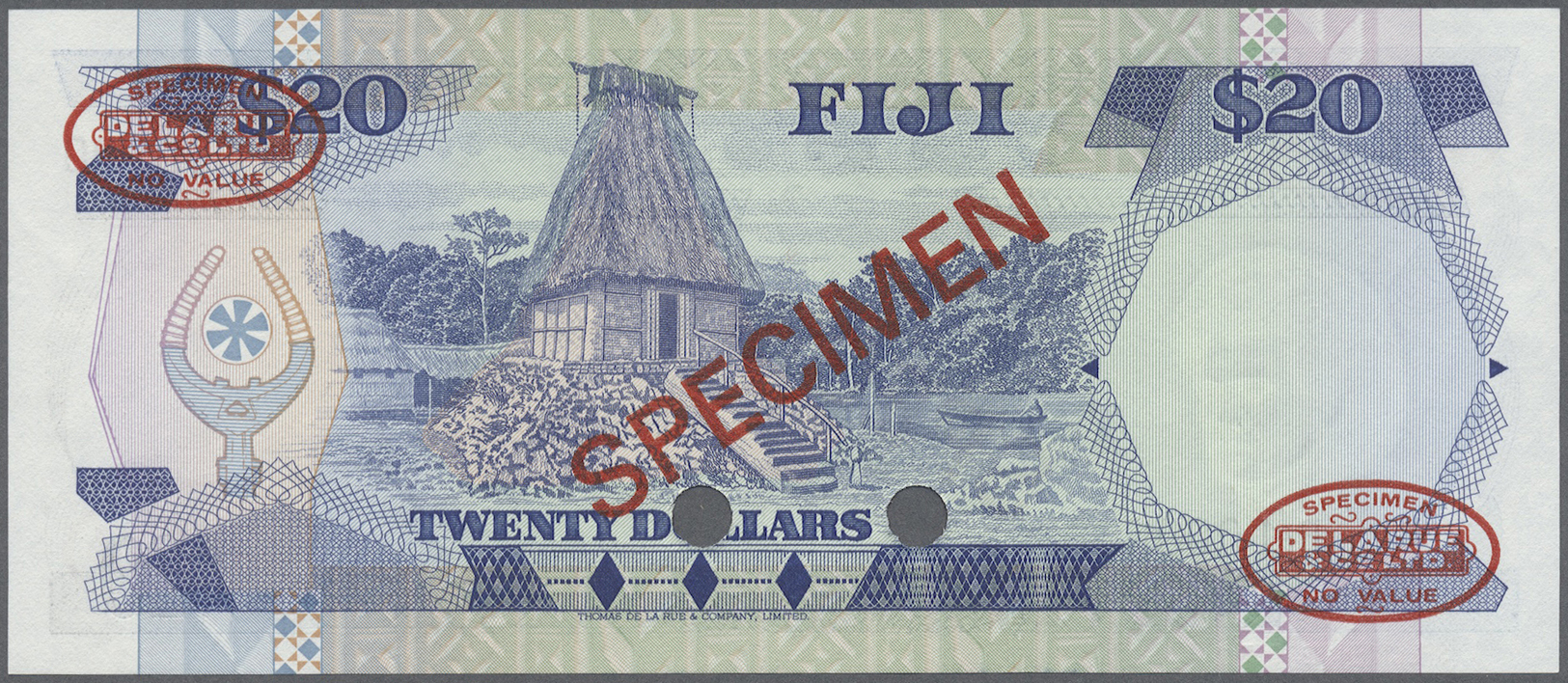 00778 Fiji: 20 Dollars ND (1980) Specimen P. 80s, Highest Denomination Of This Series, With Red "Specimen" Overprint At - Fiji