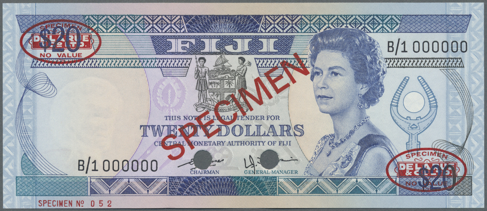 00779 Fiji: 20 Dollars 1980 Specimen P. 80s In Condition: UNC. - Fiji