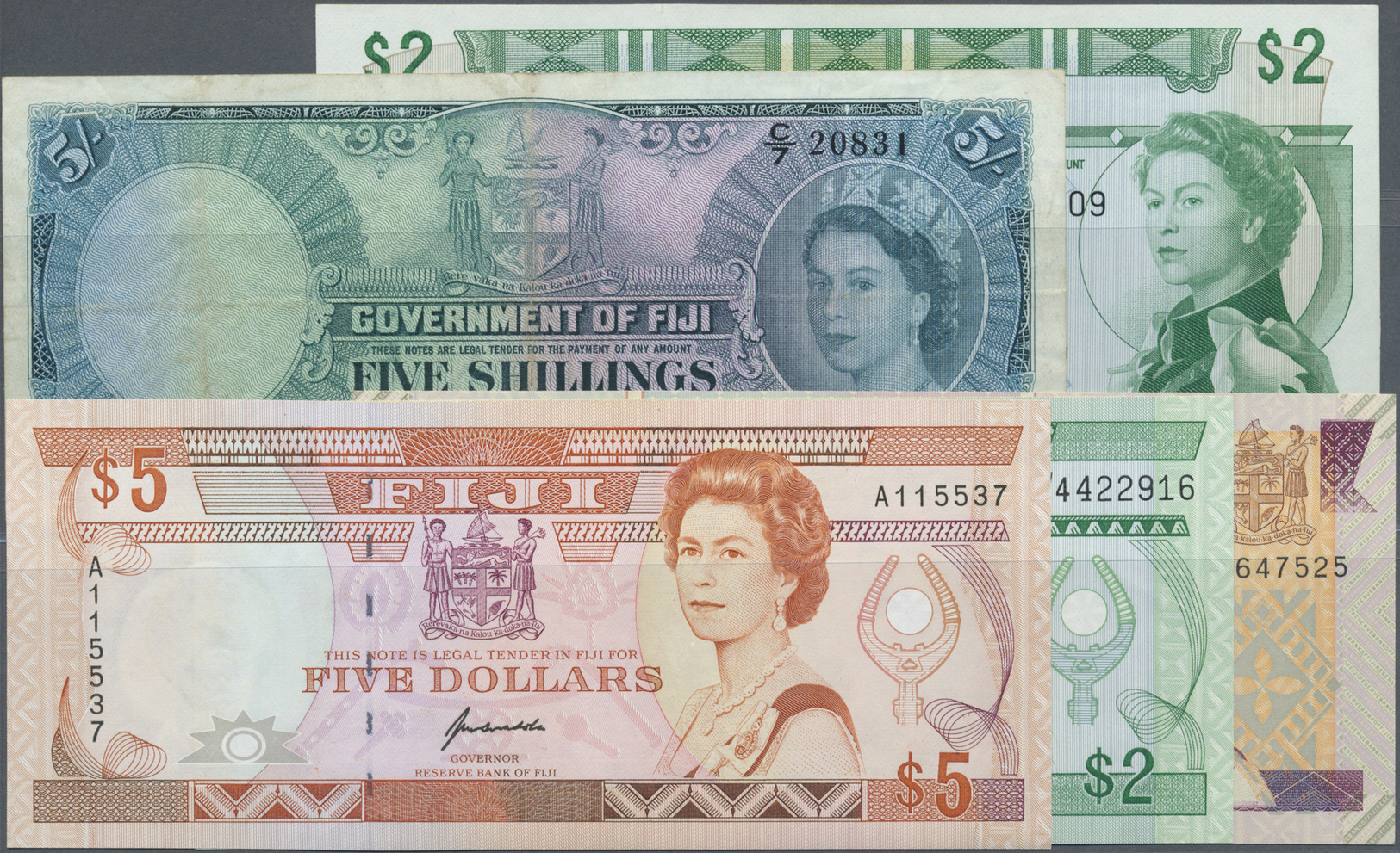 00788 Fiji: Set Of 15 Banknotes Including For Example 5 Shillings 1942 (G), 3x 5 Shillings 1962 And 1961 P. 51 (1x F, 2x - Fiji