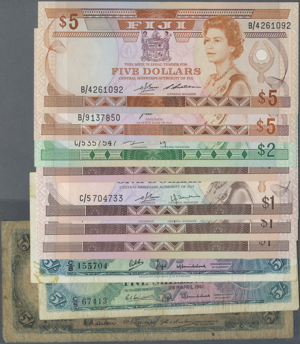 00788 Fiji: Set Of 15 Banknotes Including For Example 5 Shillings 1942 (G), 3x 5 Shillings 1962 And 1961 P. 51 (1x F, 2x - Fiji