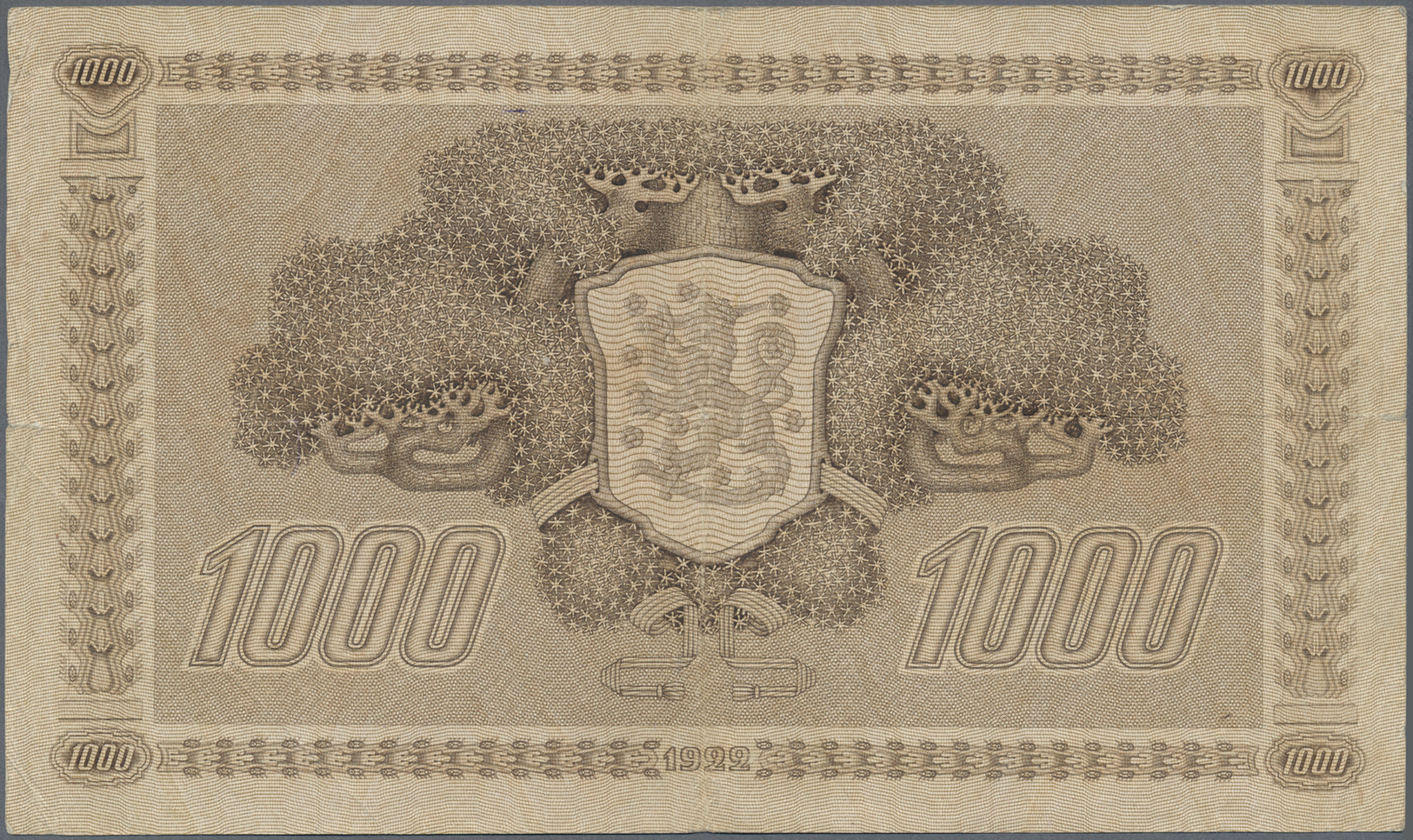 00794 Finland / Finnland: 1000 Markkaa 1922 Litt. D, P.67, Small Tears At Left And Right Border, Several Folds And Creas - Finland