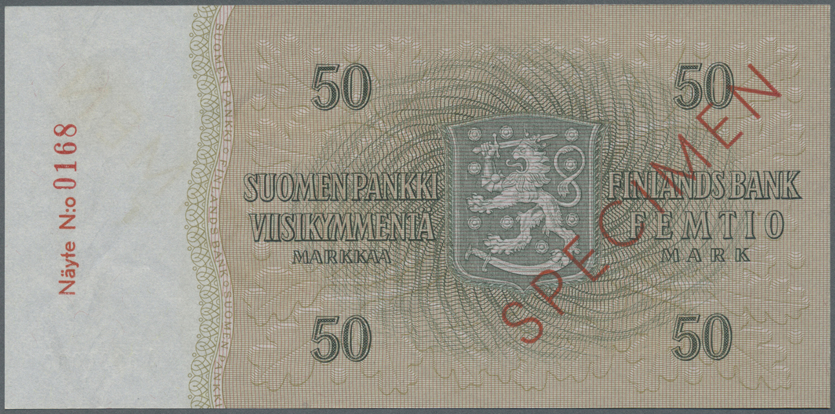 00796 Finland / Finnland: 50 Markkaa 1963 Specimen P. 105s, Zero Serial Numbers, Red Specimen Overprint, Condition: AUNC - Finland