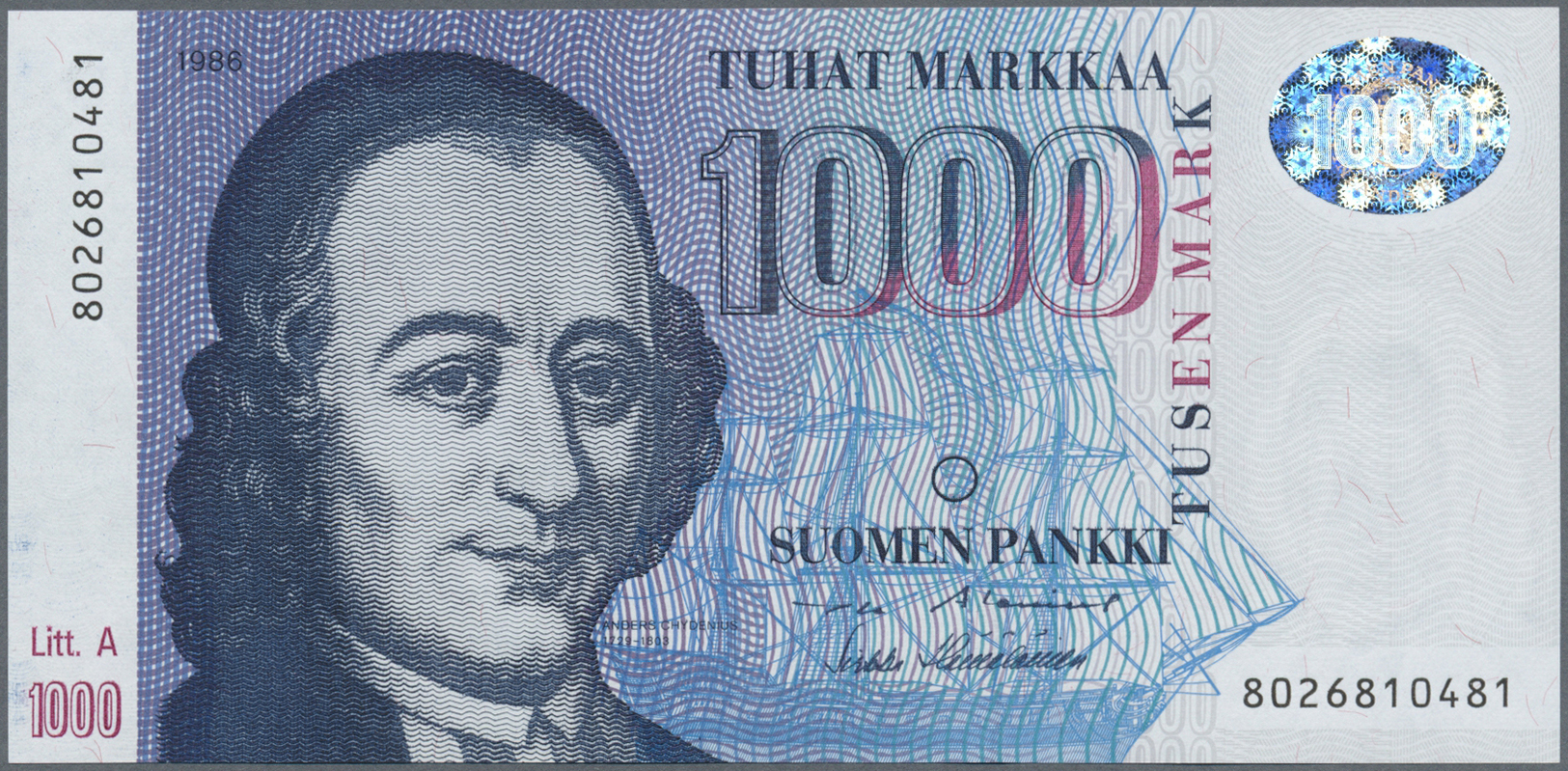 00798 Finland / Finnland: 1000 Markkaa 1986 Litt. A P. 121 In Condition: UNC. - Finland