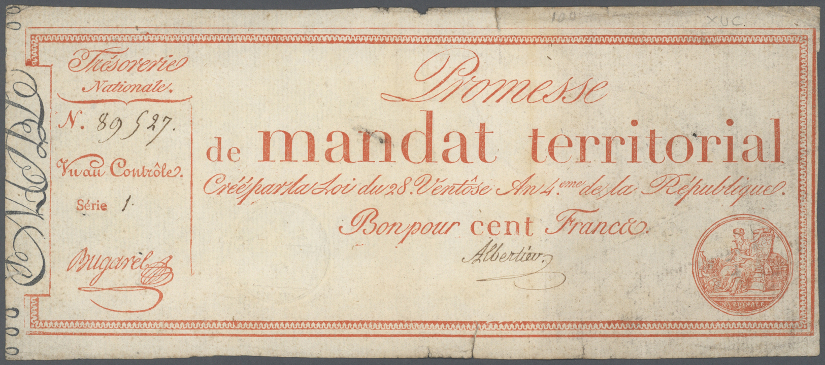 00804 France / Frankreich: Set Of 2 Notes Mandat Territorial 25 And 100 Francs 1796 P. A83 And A84, The First One In VF+ - Other & Unclassified