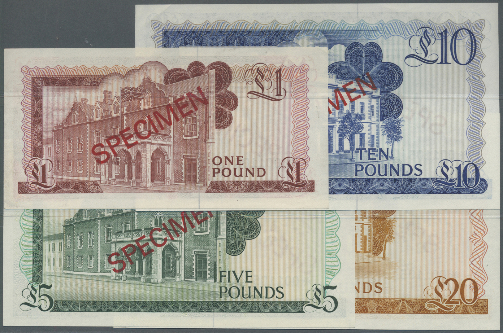 00897 Gibraltar: Set Of 4 Specimen Notes, Collectors Series Containing 1, 5, 10 And 20 Pounds 1975 P. CS1, The First Two - Gibraltar