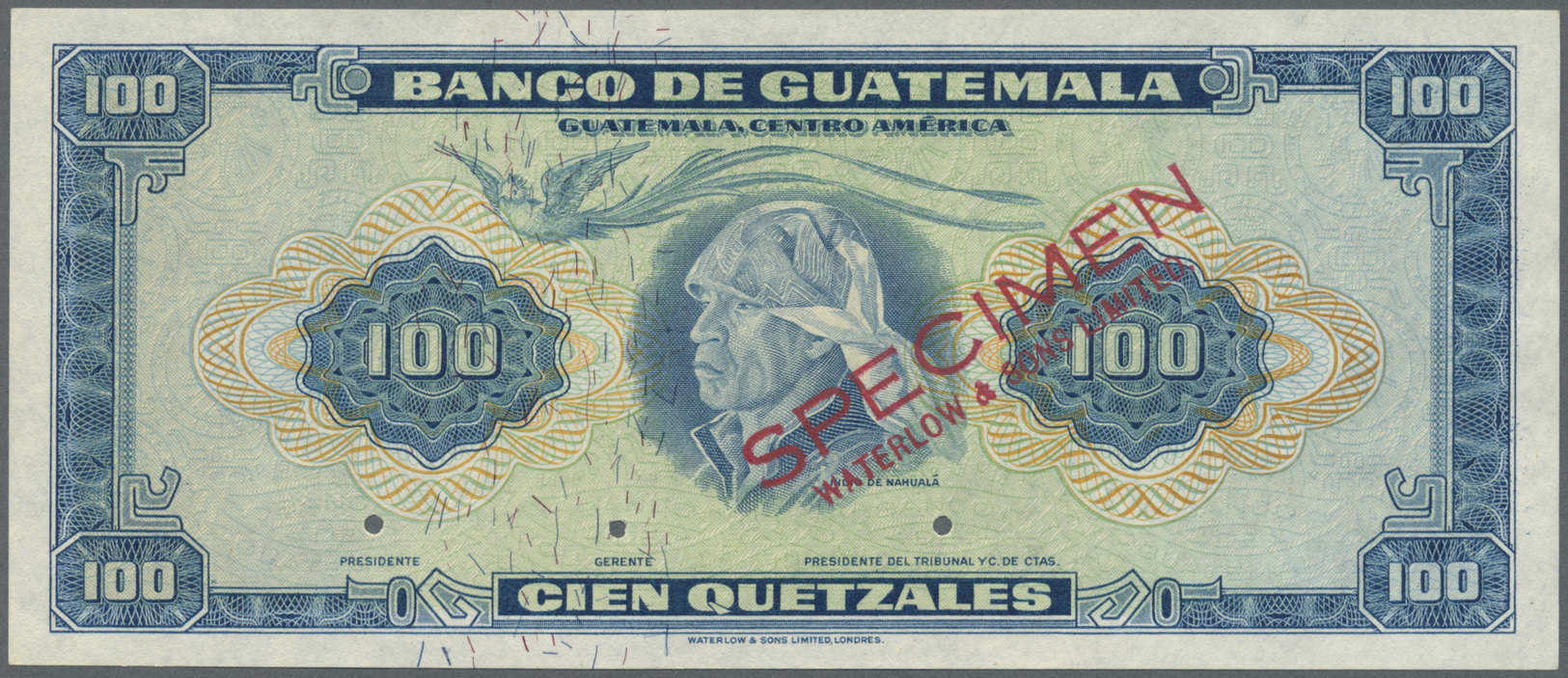 00965 Guatemala: Banco De Guatemala 100 Quetzales 1959-65 SPECIMEN By Waterlow & Sons Ltd., P.49s In Perfect UNC Conditi - Guatemala