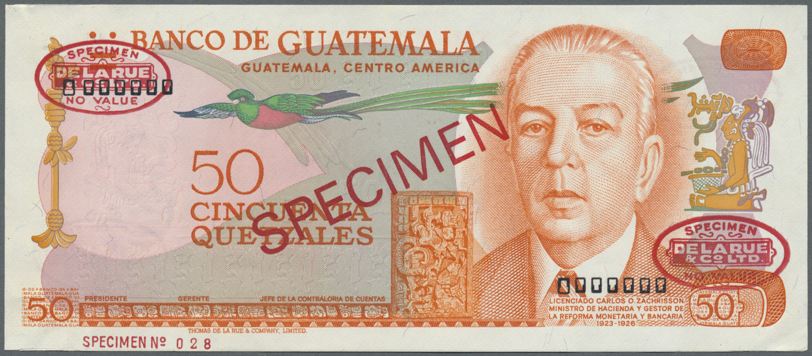 00967 Guatemala: 50 Quetzales ND Specimen P. 63s In Condition: AUNC. - Guatemala