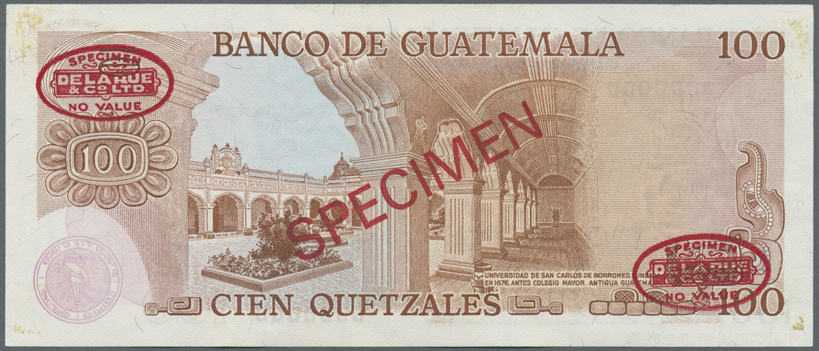 00968 Guatemala: Banco De Guatemala 100 Quetzales 1972-83 TDLR Specimen, P.64s, Traces Of Glue On Back, Otherwise Perfec - Guatemala