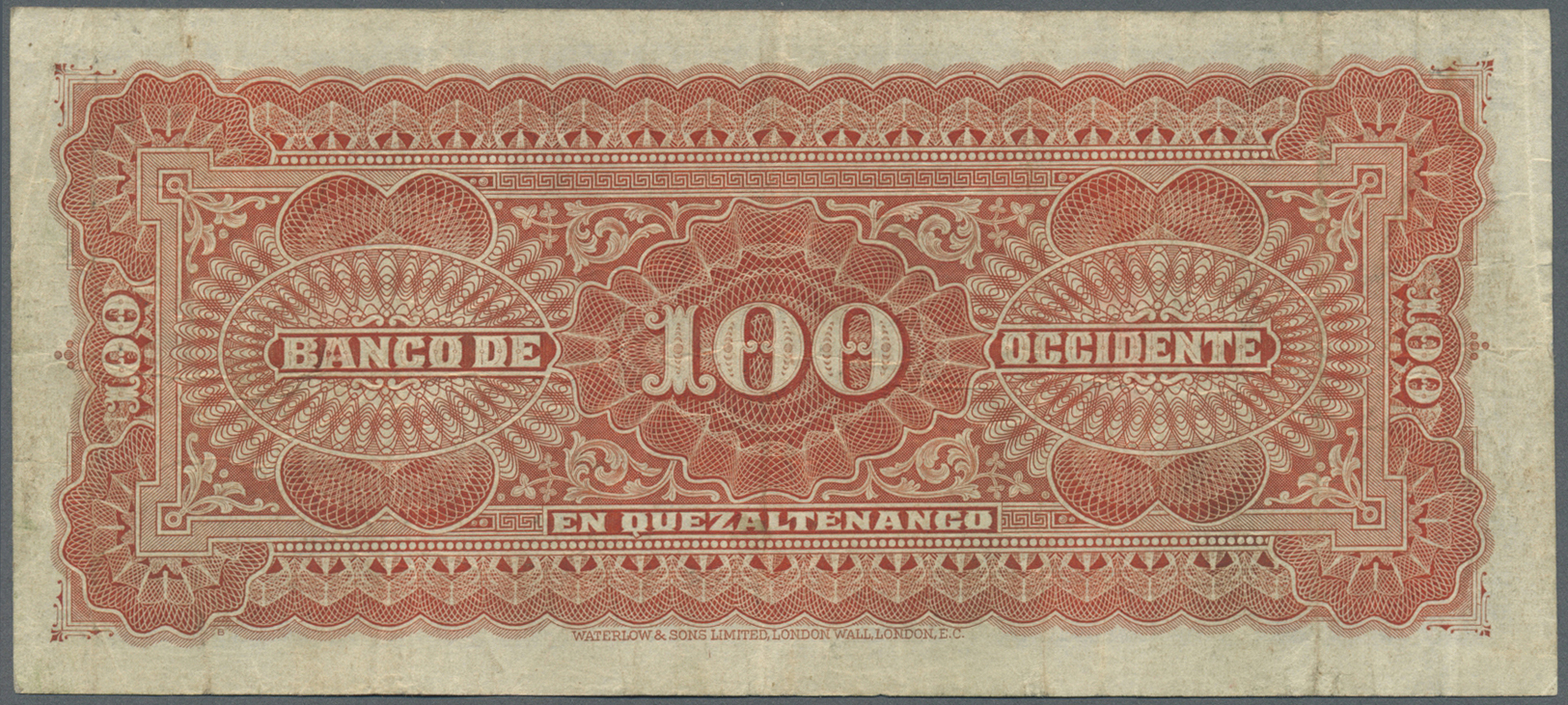 00971 Guatemala: Banco De Occidente 100 Pesos February 15th 1926 With Additional Set Of Red Serial #, P.S183c,   Reissue - Guatemala