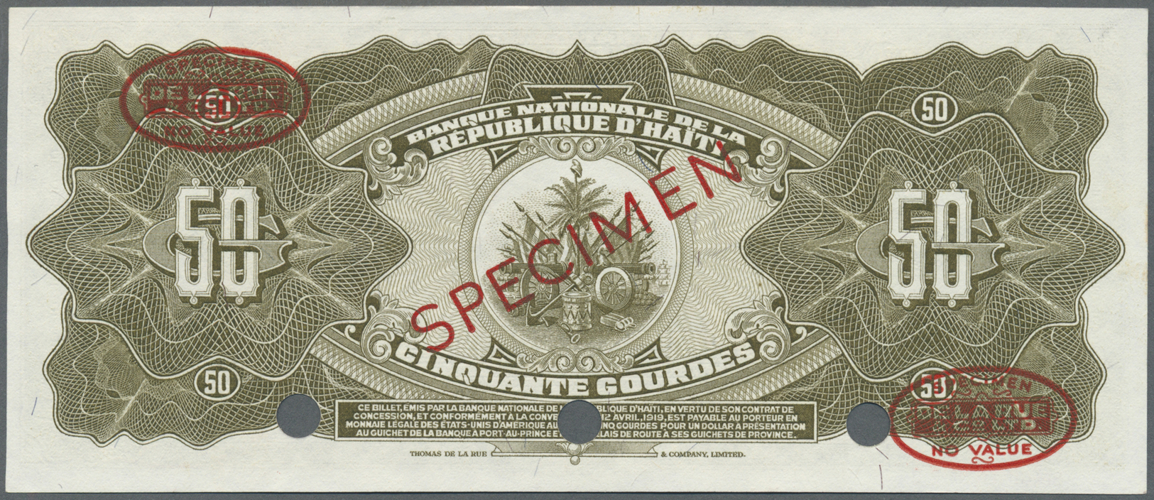 00981 Haiti: 50 Gourdes L.1919 P. 194s In Condition: AUNC. - Haiti