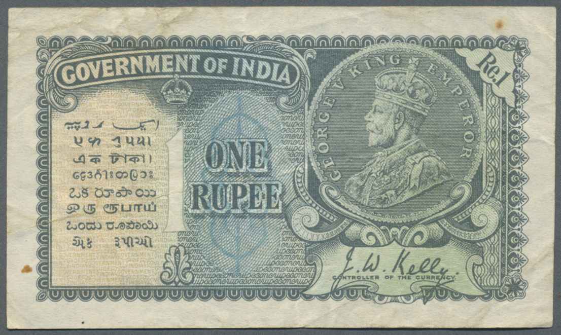 01085 India / Indien: 1 Rupee 1935 With Watermark Portrai King George V, P.14a, Still Nice Condition With Several Folds, - India