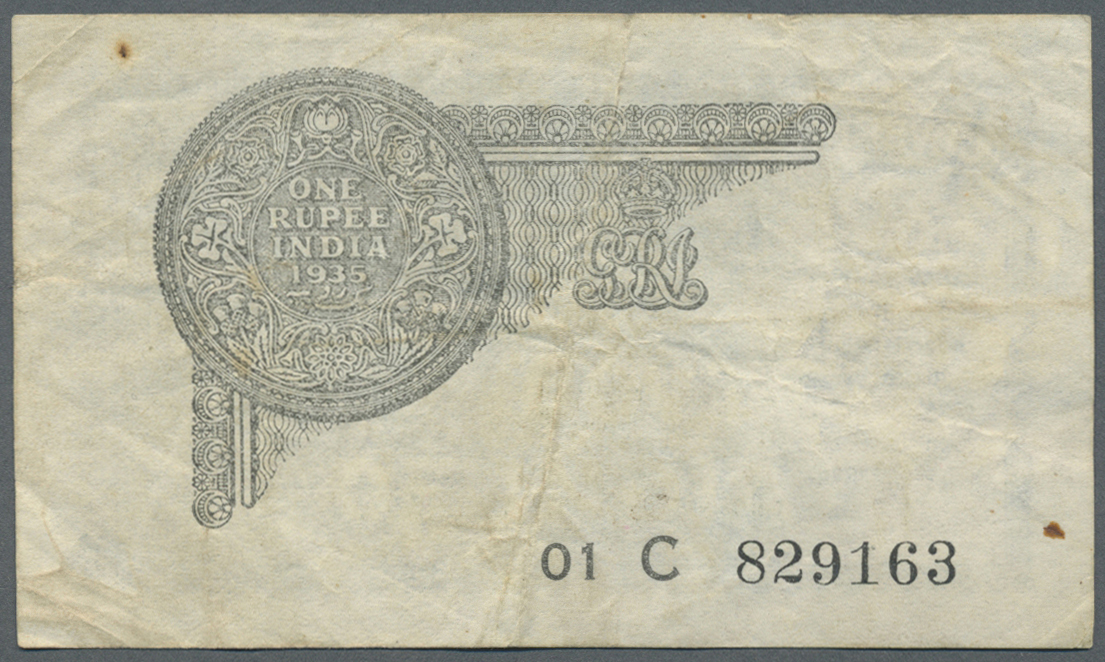 01085 India / Indien: 1 Rupee 1935 With Watermark Portrai King George V, P.14a, Still Nice Condition With Several Folds, - India