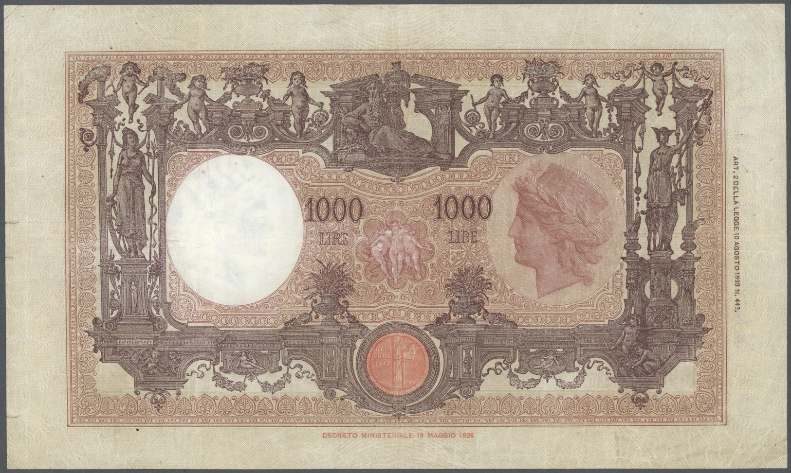 01260 Italy / Italien: 1000 LIre 1930 P. 62 / Bi618, Washed And Pressed But Still Nice Condition, No Repairs, Faded Ink - Other & Unclassified