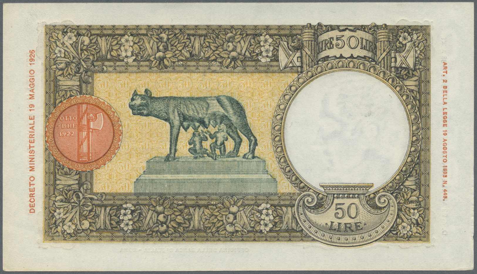 01261 Italy / Italien: Set Of 2 Nearly Consecutive Notes 50 Lire 1940 P. 54b, Numbers #2178 And #2176 Very Crisp Notes W - Other & Unclassified