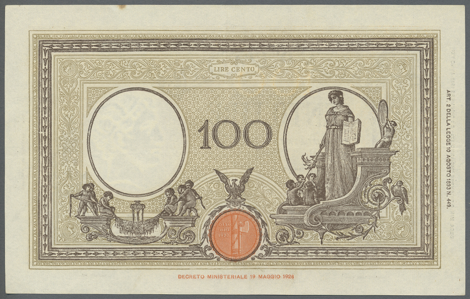 01262 Italy / Italien: 100 Lire 1942 P. 59 / Bi 370, One Light Center Fold, Pressed (even It Was Not Really Necessary To - Other & Unclassified