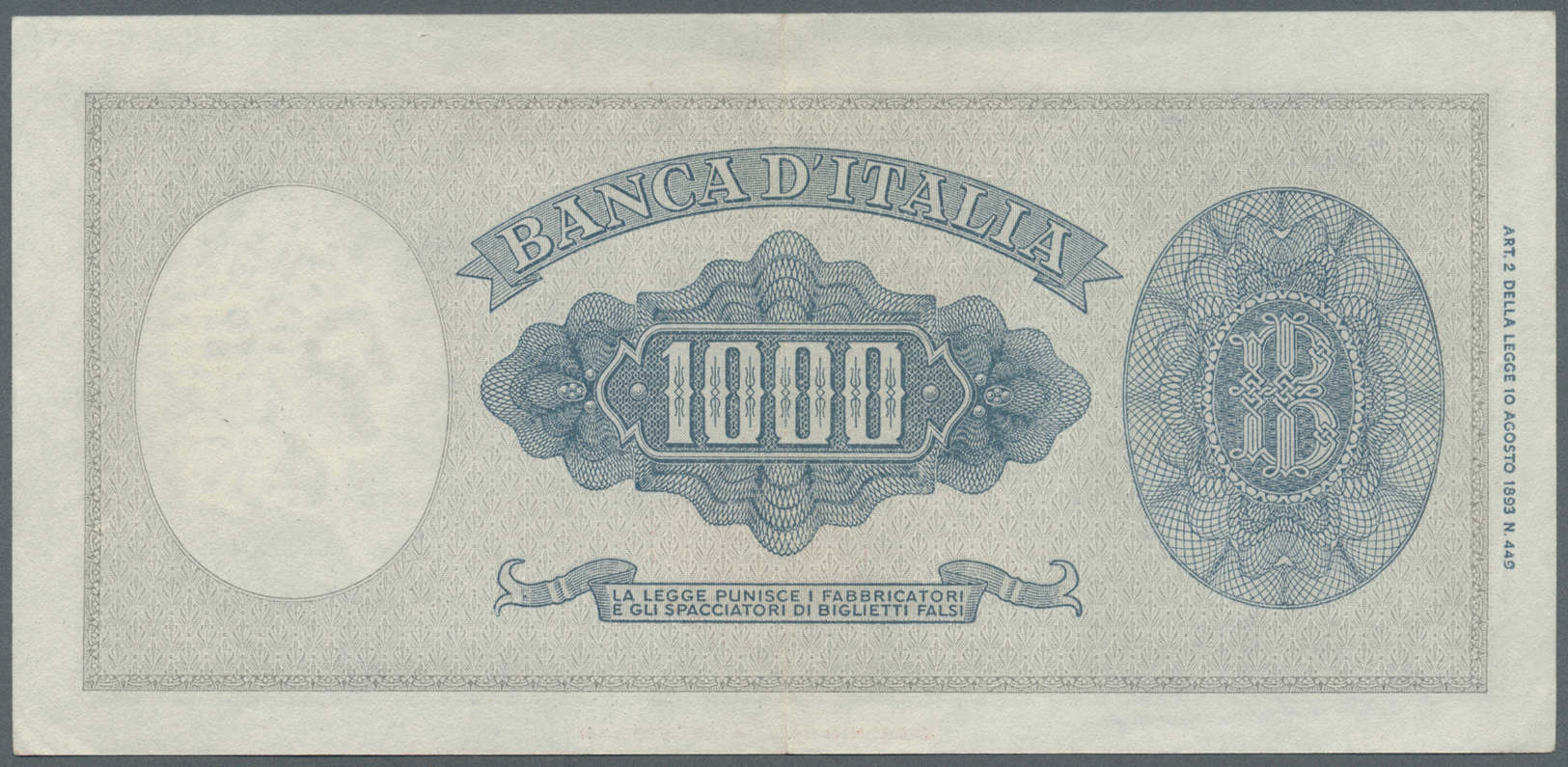 01263 Italy / Italien: 1000 Lire 1947 P. 83, Center Fold And Light Corner Dint, Crisp Original Paper And Colors Without - Other & Unclassified