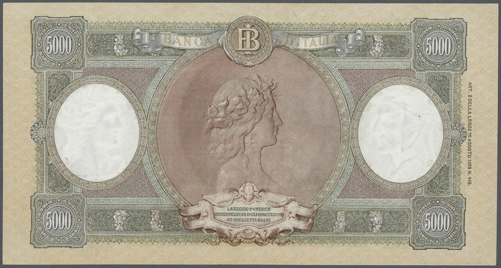 01265 Italy / Italien: 5000 Lire 1955 P. 85c / Bi788, Pressed But Very Crisp And Colorful Without Holes, Tears And Witho - Other & Unclassified