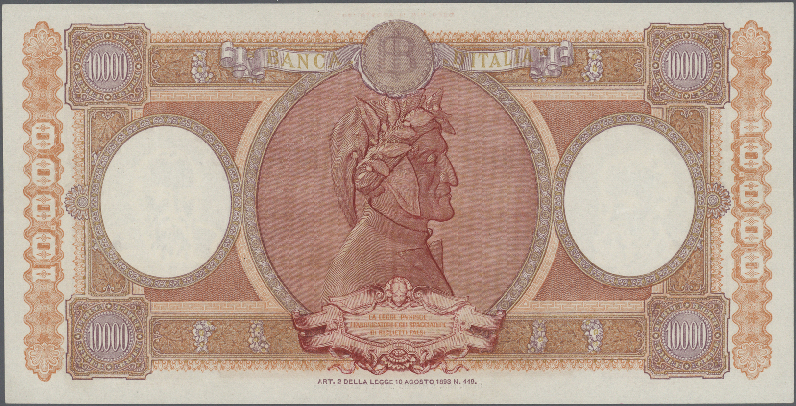01267 Italy / Italien: 10.000 Lire 1948 P. 89a, Light Center Fold, Probably Pressed, No Holes Or Tears, Nice Colors, Con - Other & Unclassified