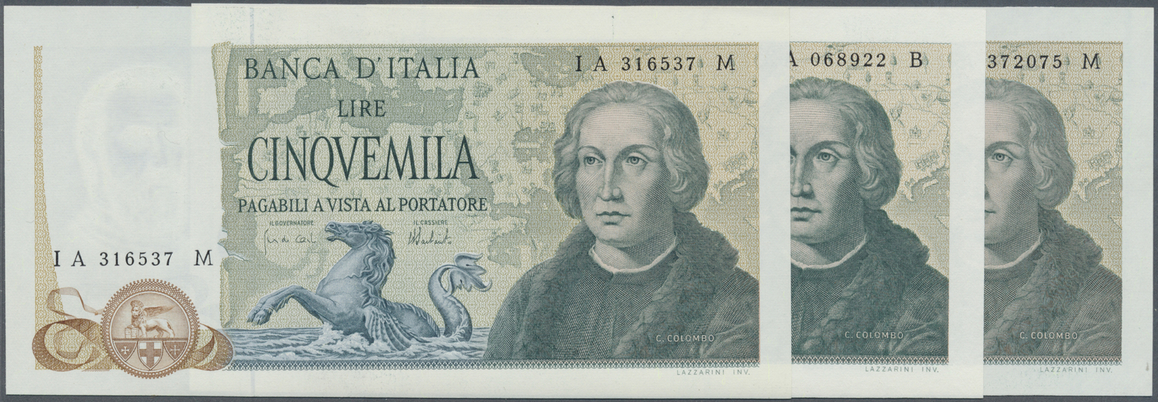 01270 Italy / Italien: Set Of 3 Notes 5000 Lire 1x 1971 And 2x 1973 P. 102a, Condition: 1x AUNC, 2x UNC. (3 Pcs) - Other & Unclassified