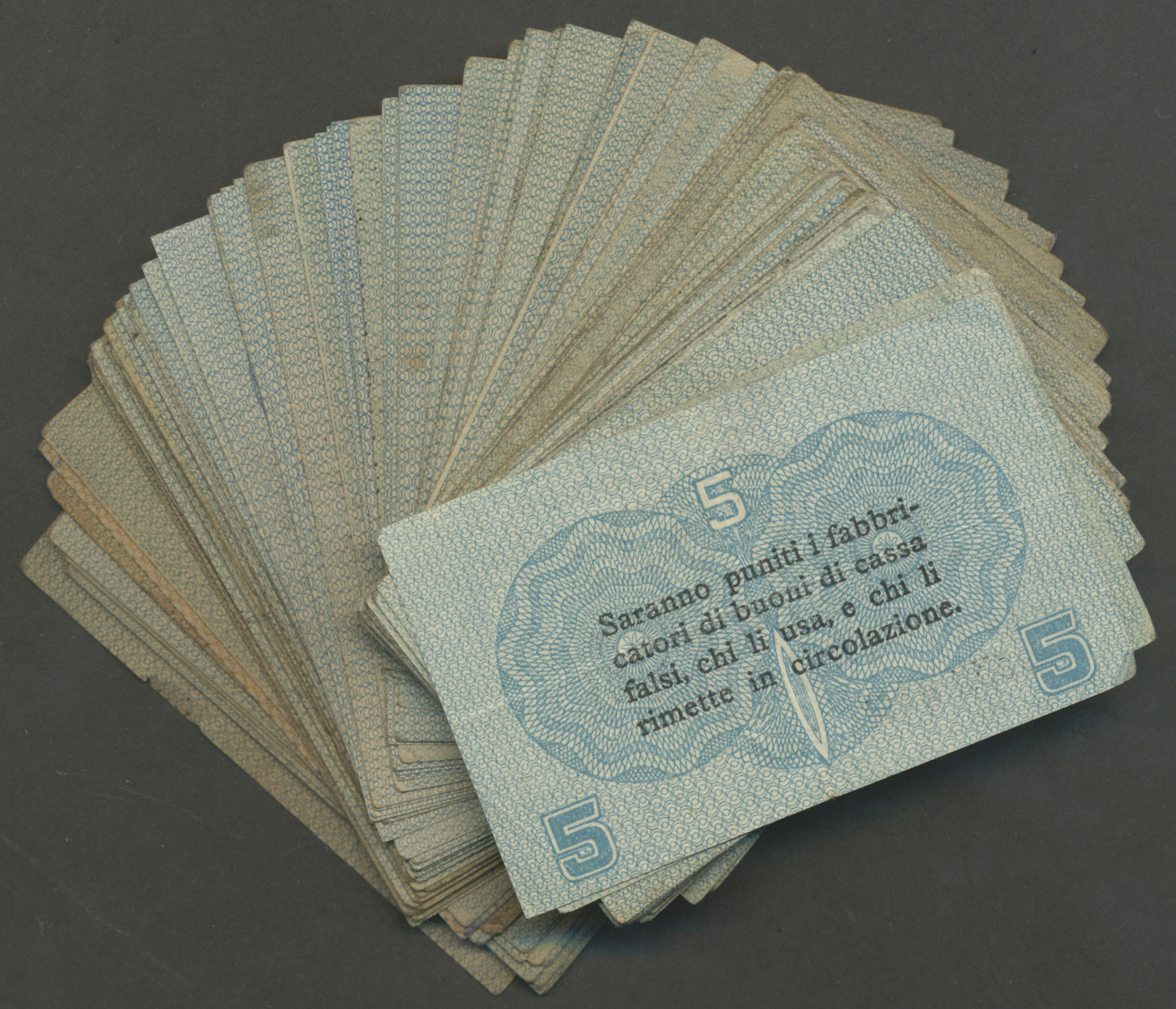 01274 Italy / Italien: Set Of 100 Notes 5 Centesimi ND(1918) P. M1, Mostly Used (F To VF) But Also Several Better Condit - Other & Unclassified