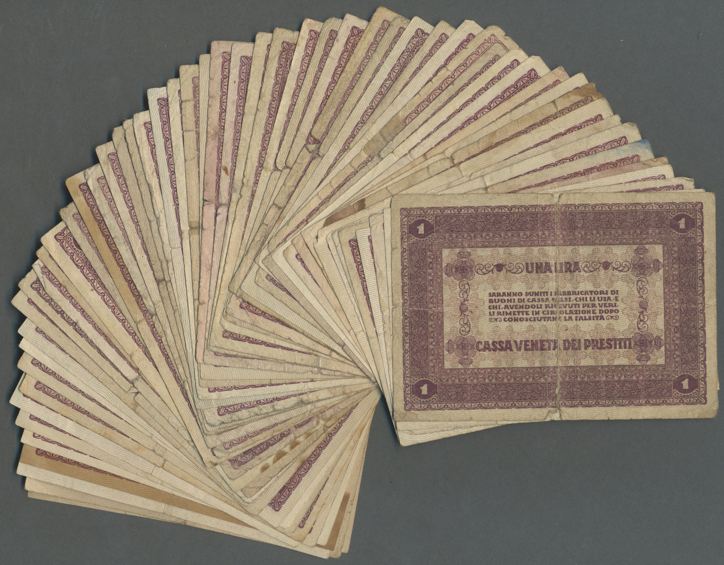 01277 Italy / Italien: Set Of 55 Notes 1 Lire ND(1918) P. M4, All Notes Is VG To F Condition, Nice Set. (55 Pcs) - Other & Unclassified