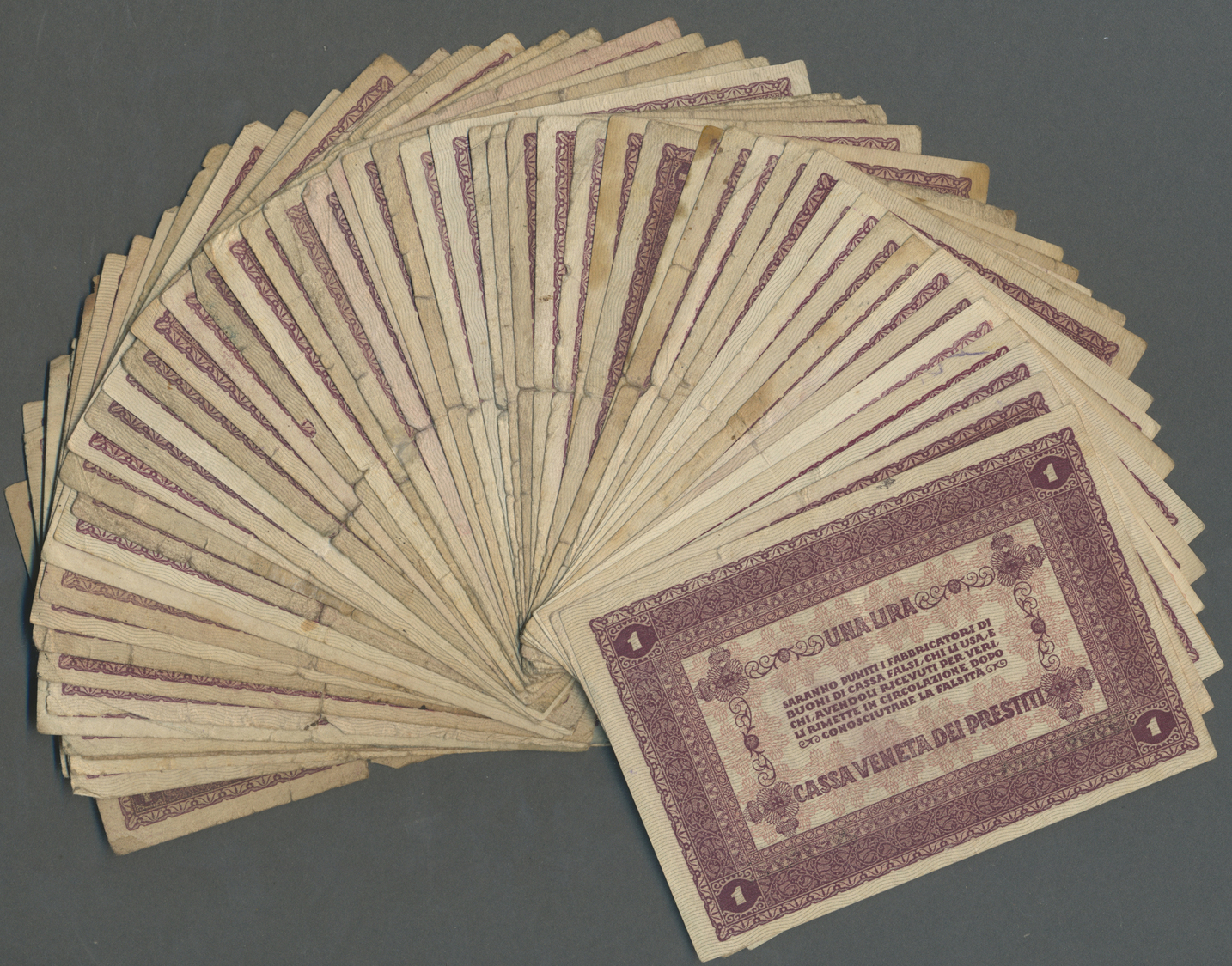 01277 Italy / Italien: Set Of 55 Notes 1 Lire ND(1918) P. M4, All Notes Is VG To F Condition, Nice Set. (55 Pcs) - Other & Unclassified