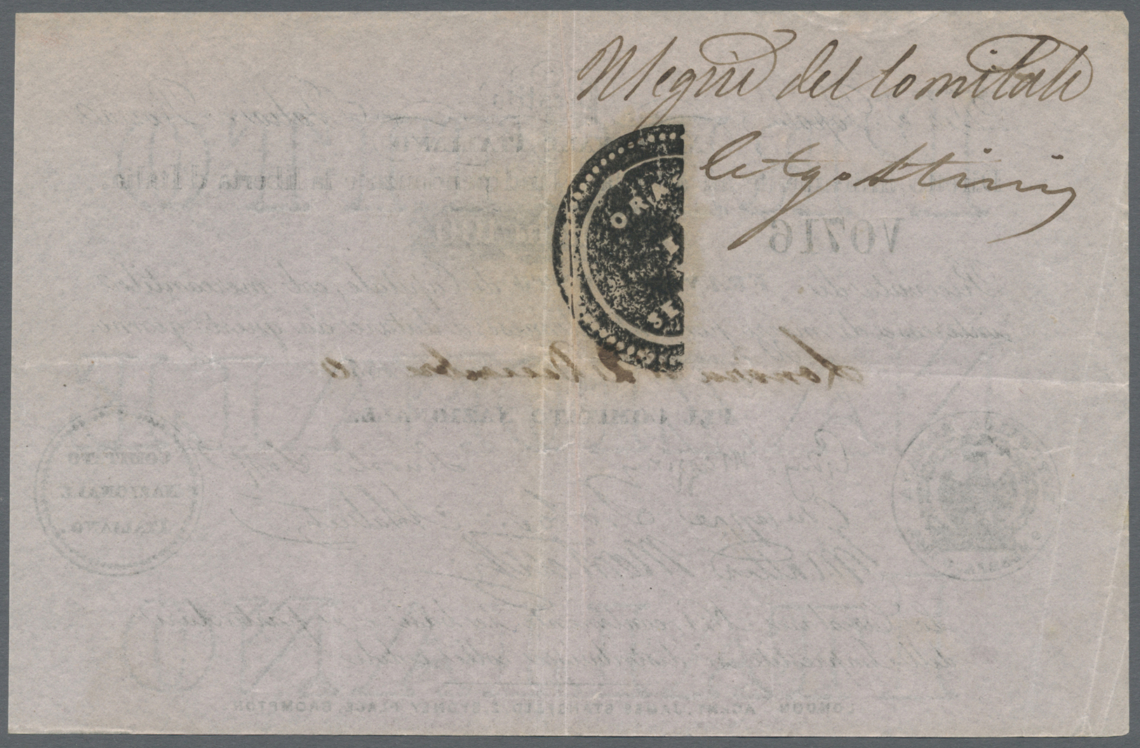 01283 Italy / Italien: Prestito Nazionale Italiano 100 Franchi 1850 P. NL, Used With Center Fold And Several Other Folds - Other & Unclassified