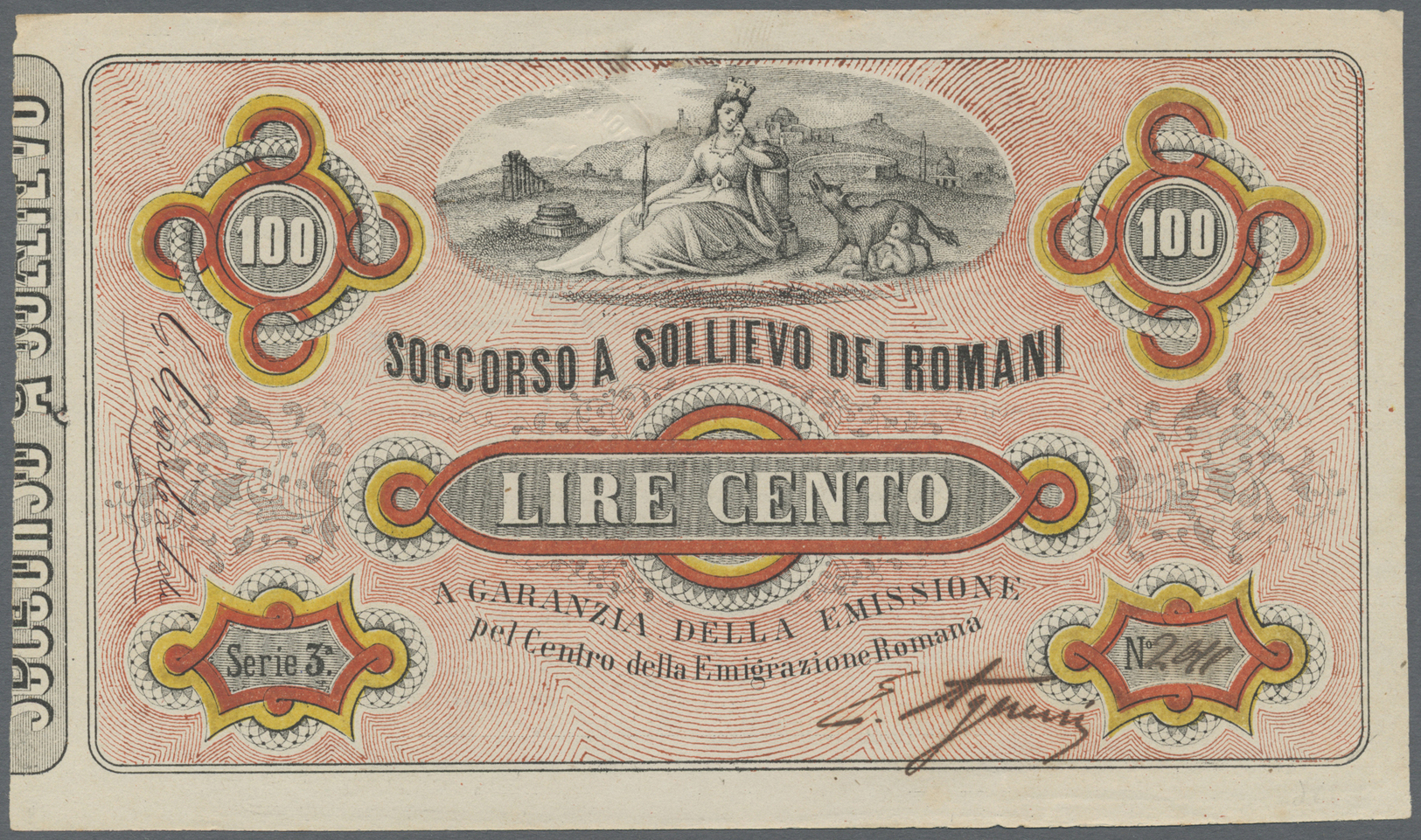 01284 Italy / Italien: Soccorso A Sollievo Dei Romani 100 Lire ND(1867) P. NL, Crisp Original Without Damages, Only Very - Other & Unclassified