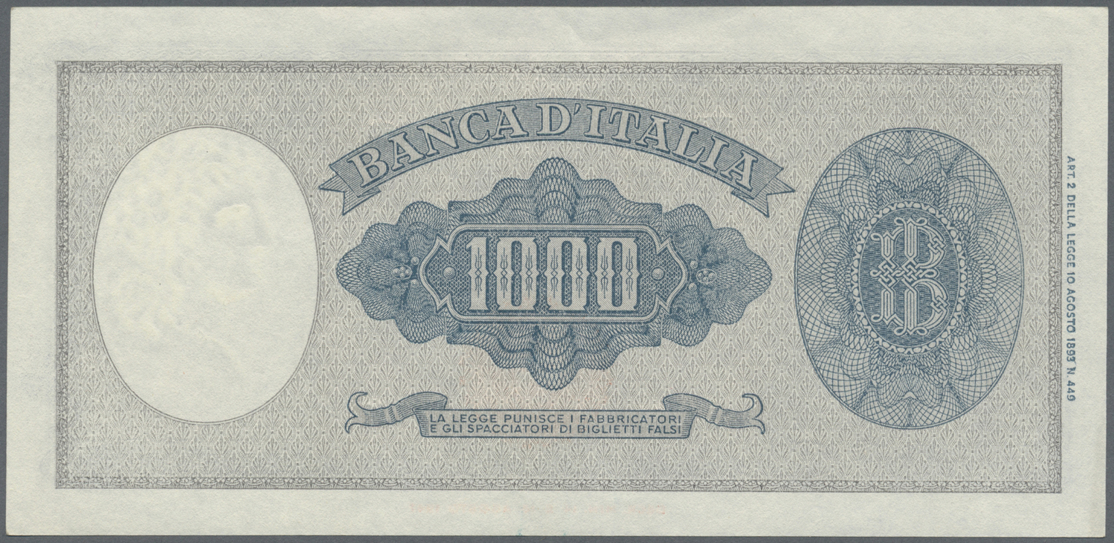 01286 Italy / Italien: 1000 Lire 1947 REPLACEMENT Letter "W" Bi 695sp, Light Center Bend, Handling And Light Corner Fold - Other & Unclassified