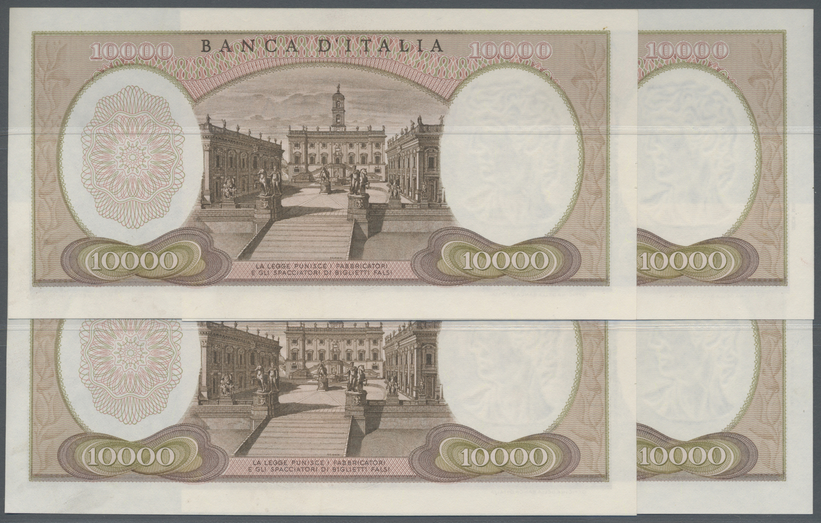 01288 Italy / Italien: Set Of 4 CONSECUTIVE Banknotes 10.000 Lire 1973 Bi857, With Serial Numbers From #039911 To #03991 - Other & Unclassified