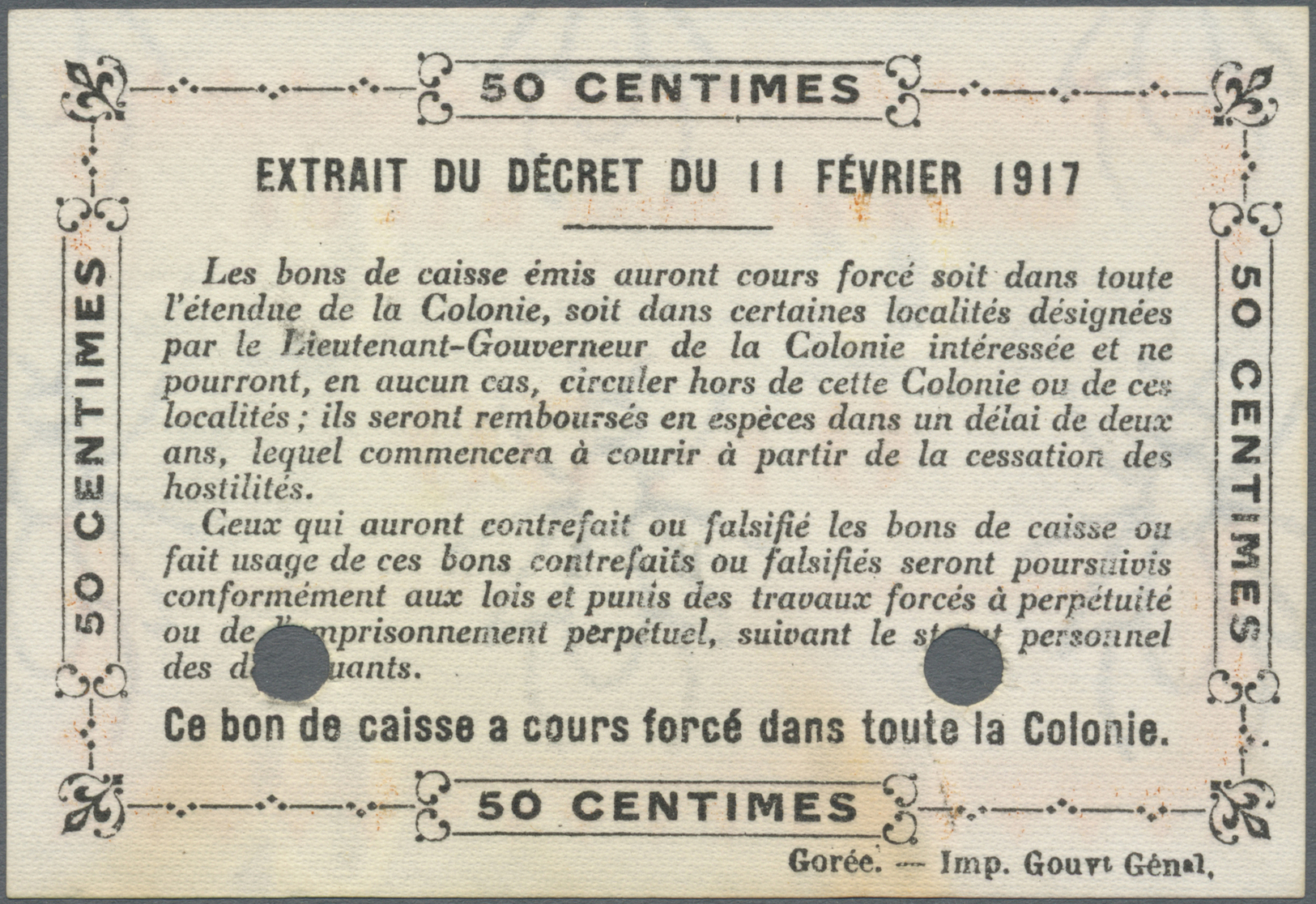 01291 Ivory Coast / Elfenbeinküste: 50 Centimes Proof Print Without Serial Number And Cancellation Holes P. 1ap In Condi - Côte D'Ivoire