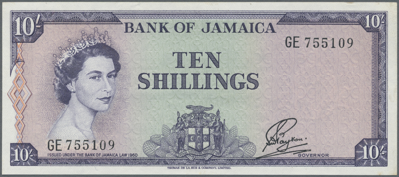 01295 Jamaica: 10 Shillings ND(1960) P. 50, In Condition: AUNC. - Jamaica